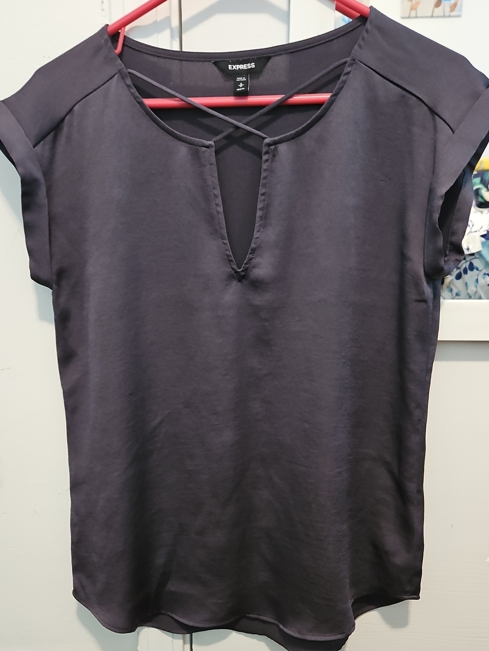 Express Gray Crisscross V-Neck Blouse